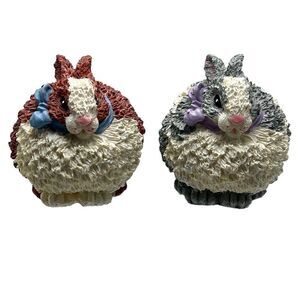 Easter Bunnies Vintage 1997 Brown Gray Figurine Hermitage Pottery Two Rabbits